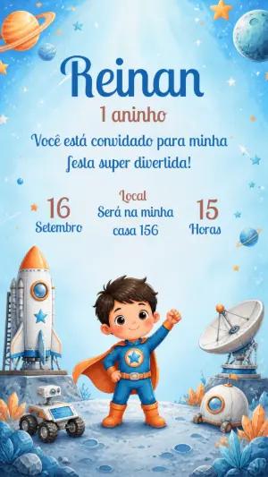 Convite Aniversário Super-herói no Espaço Editável