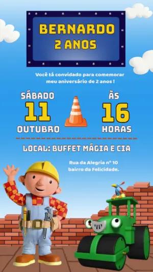 Convite Aniversário Bob o Construtor para Editar Online