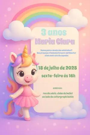 Convite Aniversário Unicórnio Mágico para Editar Online