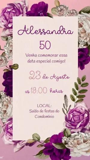Convite de Aniversário Floral com Rosas para Editar Online
