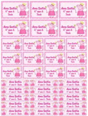 Etiqueta Escolar Peppa Pig Fada Rosa Modelo Editável