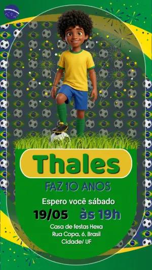 Convite de Aniversário Futebol Brasil 3D Infantil Editável