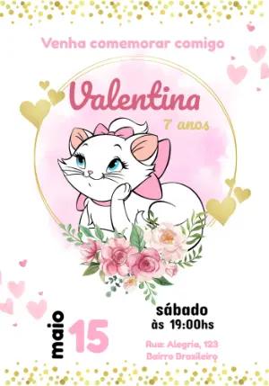 Convite Aniversário Gatinha Marie Rosa e Dourado para Editar