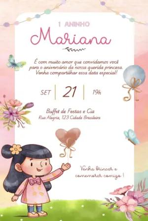 Convite de Aniversário Menina Delicado para Editar Online