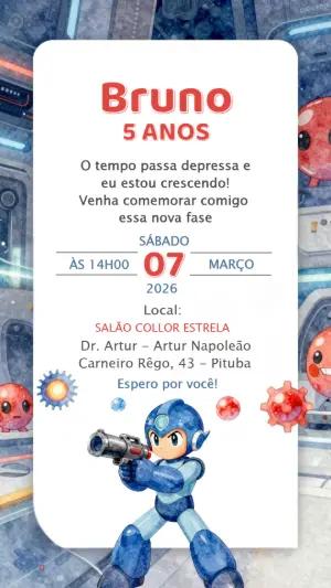 Convite de Aniversário Infantil Tema Robô Azul para Editar