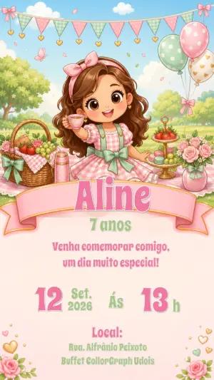Convite de Aniversário Piquenique Menina para Editar Online