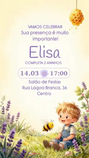 Convite de Aniversário Abelhinha e Lavanda Aquarela Editável
