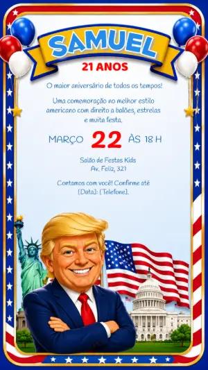 Convite de Aniversário Trump Patriota Americano Editável