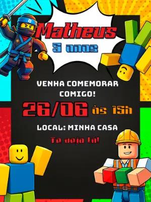 Convite de Aniversário Roblox Colorido para Editar