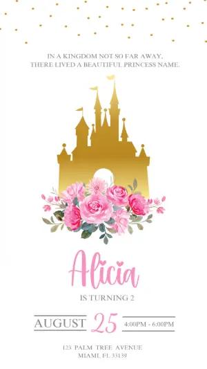 Princess Birthday Invitation with Gold Castle - Editable Template
