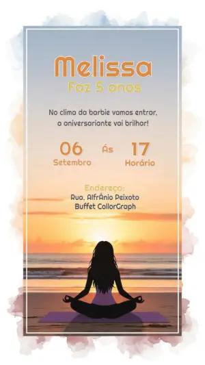 Convite de Aniversário Meditação na Praia para Editar Online