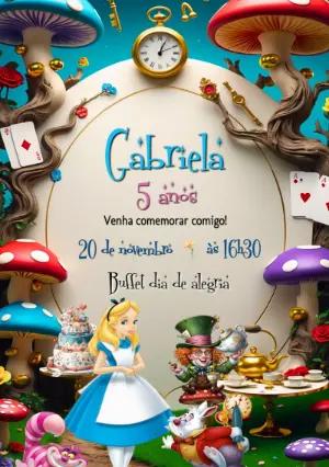 Convite Mágico Alice no País das Maravilhas Editável