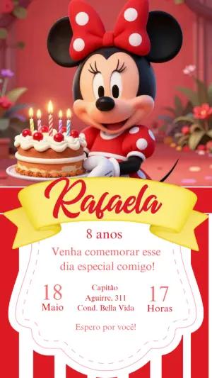 Convite de Aniversário Minnie Vermelha 3D para Editar Online