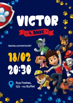 Convite de Aniversário Patrulha Canina para Editar Online