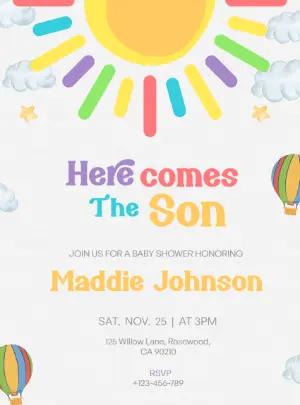Here Comes the Son Baby Shower Invitation Editable Template