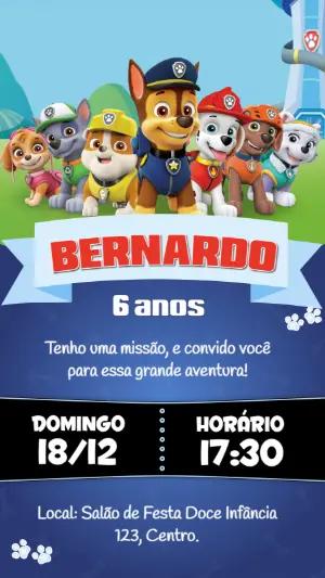 Convite Aniversário Patrulha Canina para Editar Online
