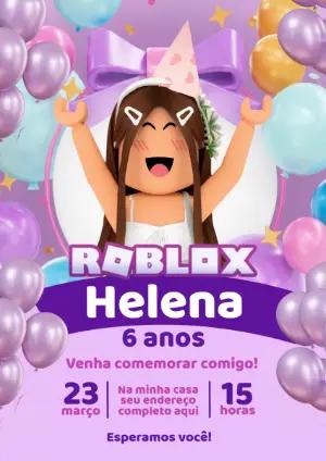 Convite de Aniversário Roblox Menina Roxo e Rosa Editável