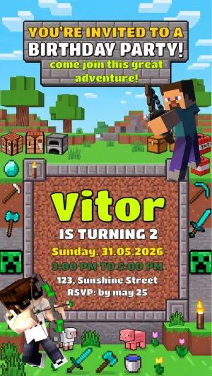 Minecraft Birthday Invitation | Editable Digital Template