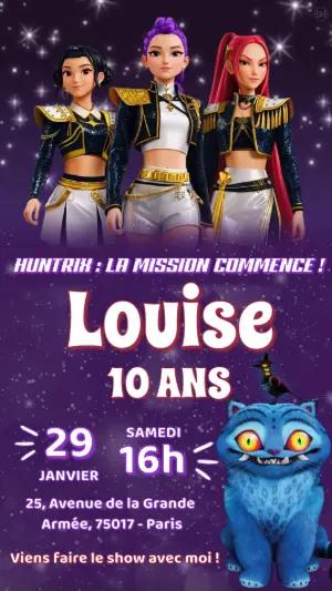 Invitation Anniversaire Huntrix K-pop | Modèle Numérique
