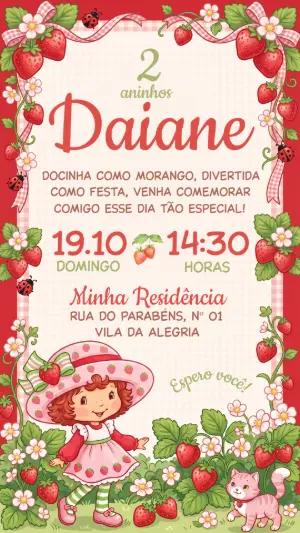 Convite de Aniversário Moranguinho Clássico para Editar