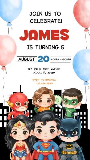 Cute Superhero Birthday Invitation Editable Template