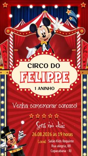 Convite de Aniversário Mickey Circo Editável para Festa
