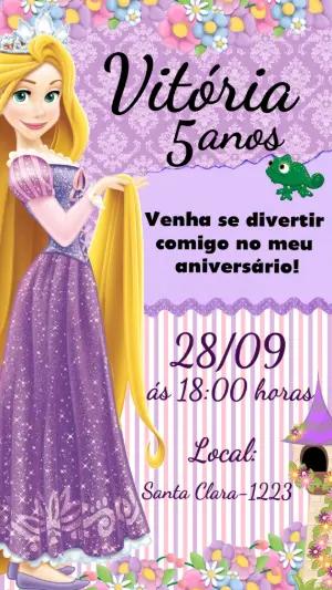Convite Digital Aniversário Rapunzel para Editar