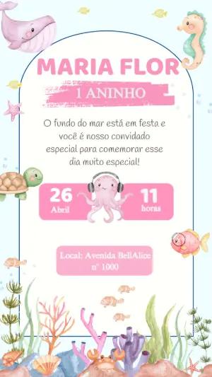 Convite Aniversário Fundo do Mar com Animais para Editar