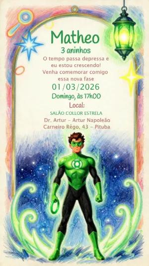 Convite Animado Lanterna Verde Estilo Desenho para Editar