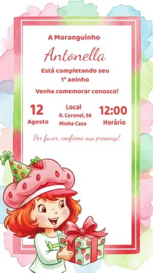 Convite de Aniversário Moranguinho para Editar Online