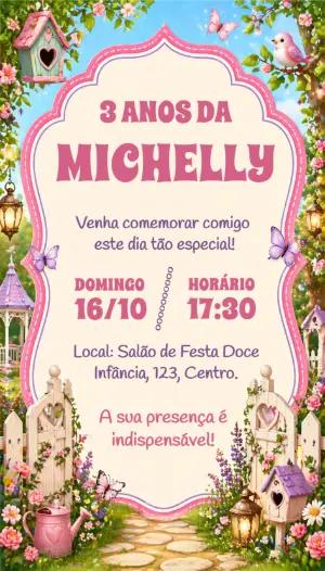 Convite de Aniversário Jardim Encantado Rosa Editável
