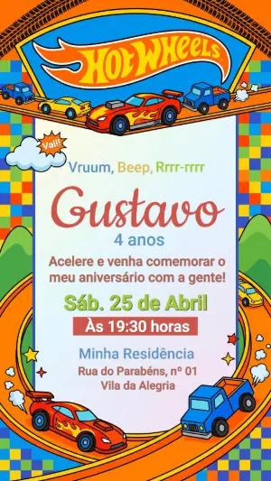 Convite de Aniversário Hot Wheels Editável para Festa Infantil