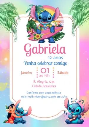 Convite de Aniversário Stitch Tropical para Editar