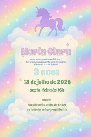 Convite Aniversário Unicórnio Mágico para Editar Online