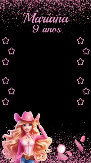 Moldura para Story Aniversário Barbie Cowgirl Rosa Editável