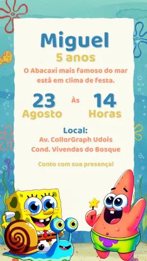 Convite de Aniversário Bob Esponja e Amigos para Editar Online