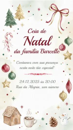 Convite Digital para Ceia de Natal Aquarelado para Editar