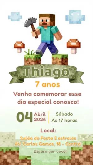 Convite de Aniversário Minecraft Pixelado para Editar Online