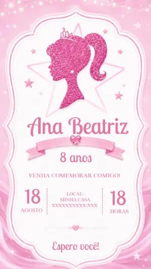 Convite de Aniversário Barbie Glitter para Editar