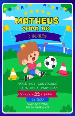 Convite de Aniversário Futebol Infantil Colorido para Editar