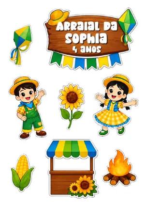 Topo de Bolo Arraial Infantil Editável para Festa Junina