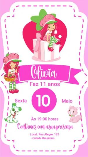 Convite de Aniversário Moranguinho Rosa para Editar Online