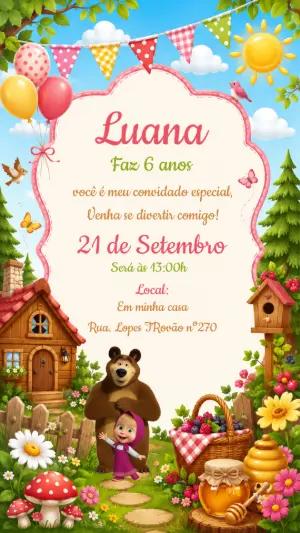 Convite de Aniversário Masha e o Urso para Editar