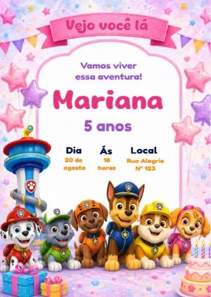 Convite de Aniversário Patrulha Canina Menina Editável