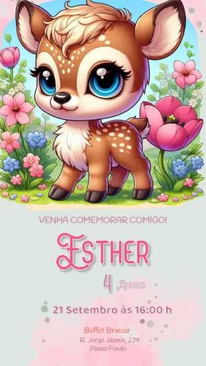 Convite de Aniversário Cervinho Fofo para Editar Online