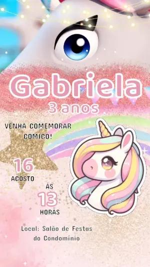 Convite Animado Aniversário Unicórnio com Glitter para Editar