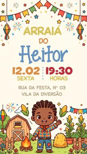 Convite de Arraiá Infantil Menino Caipira para Editar