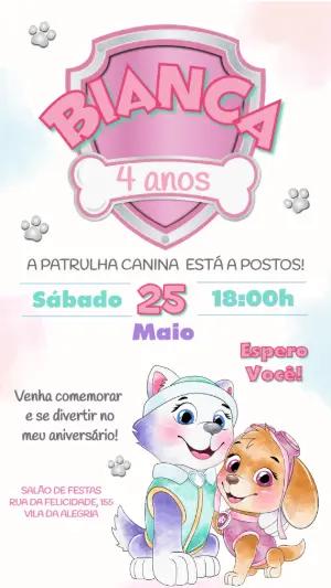 Convite de Aniversário Patrulha Canina Rosa para Editar