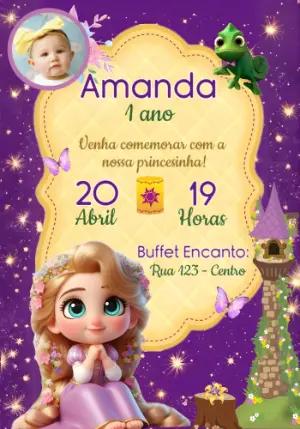 Convite de Aniversário Enrolados com Foto Modelo Editável