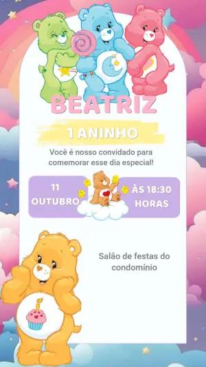 Convite Digital Ursinhos Carinhosos Aniversário Infantil Editável